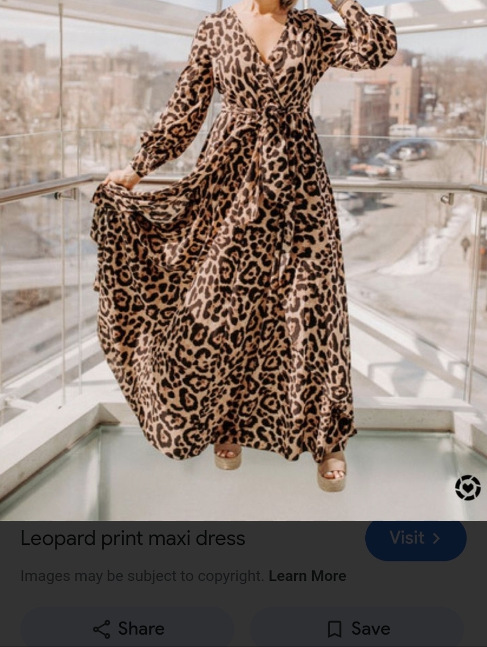 SHEIN Leopard Print Velted V-nech Maxi Dress - Tan & Black Size L